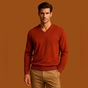 346 Brooks Brothers Wool Sweater Mens XL Burnt Orange V Neck Quiet Luxury Preppy